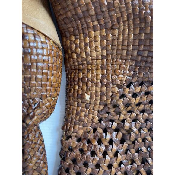 Kenneth Cole Brown Leather Straw Woven Wedge Boot Sz 7.5 Italy Concert - Picture 10 of 12